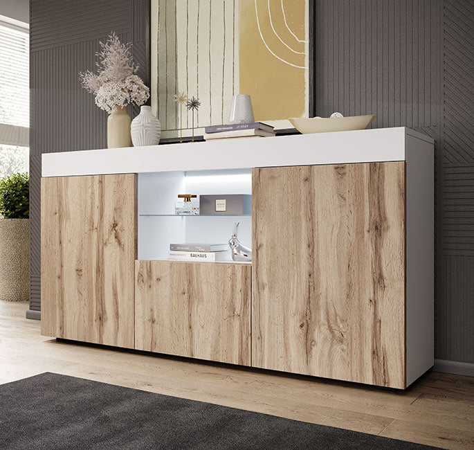 Aparador Safira em Branco e Pinho Atlântico Mate 135x73cm