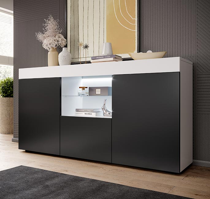 Aparador Safira em Branco e Preto Mate 135x73cm