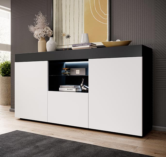 Aparador Safira Preto e Branco Mate 135x73cm