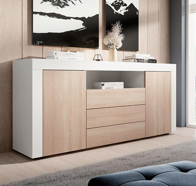 Aparador Yanira Branco e Sonoma - Elegância e Funcionalidade para o seu Espaço