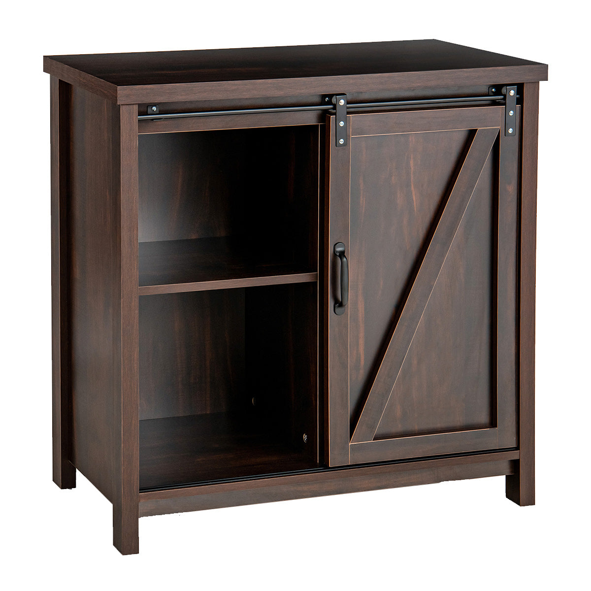 Aparador Buffet de Armazenamento Gabinete de Cozinha Independente com Porta de Correr Estilo Celeiro Aparador de Estilo Rústico Castanho