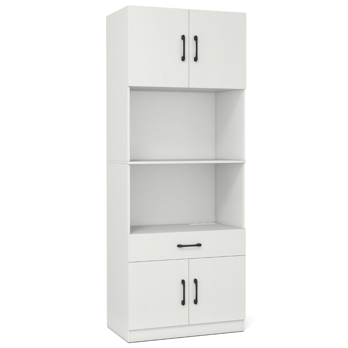 Aparador Buffet de Cozinha com 4 Portas Gaveta Estação de Carregamento Incorporada para Sala de Estar e Sala de Jantar 65 x 38 x 168 cm Branco