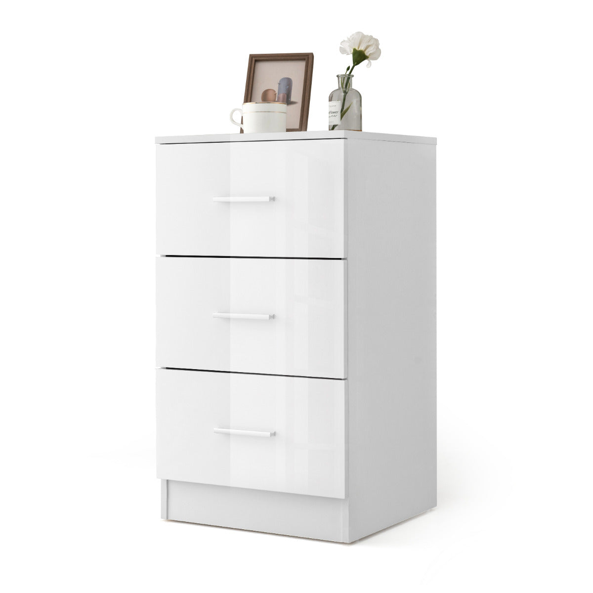 Archivador com 3 Gavetas para Folhas, Documentos e Pastas Mesa de Cabeceira para Escritório Quarto 37 x 34 x 66,5 cm Branco
