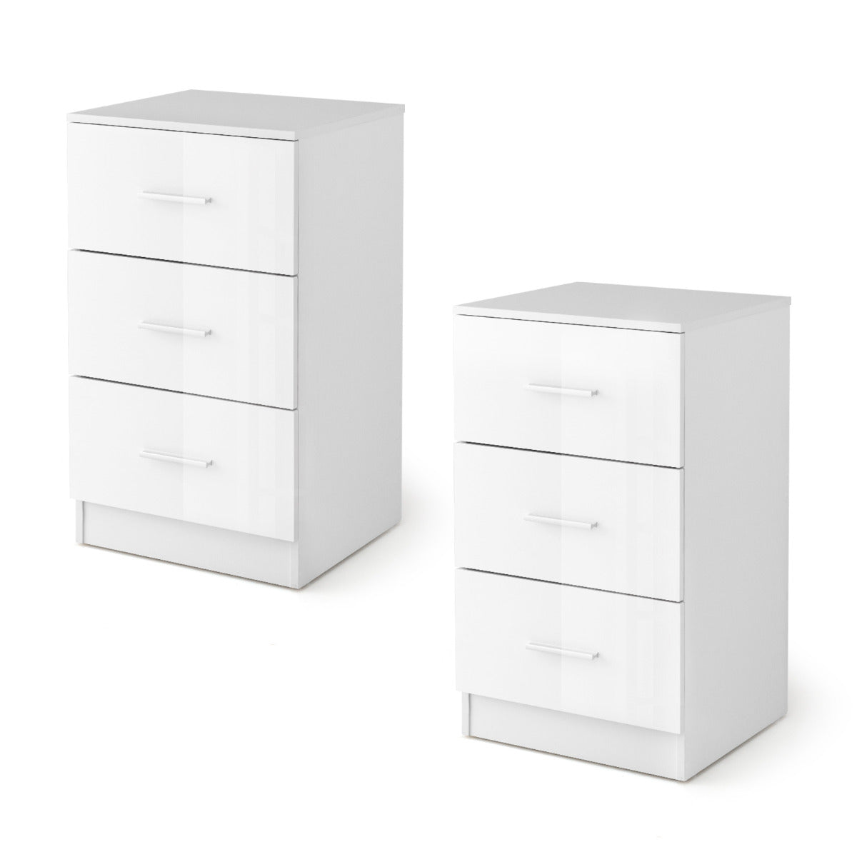 Conjunto de 2 Arquivadores com 3 Gavetas para Folhas, Documentos e Pastas Mesa de Cabeceira para Escritório ou Quarto 37 x 34 x 66,5 cm Branco