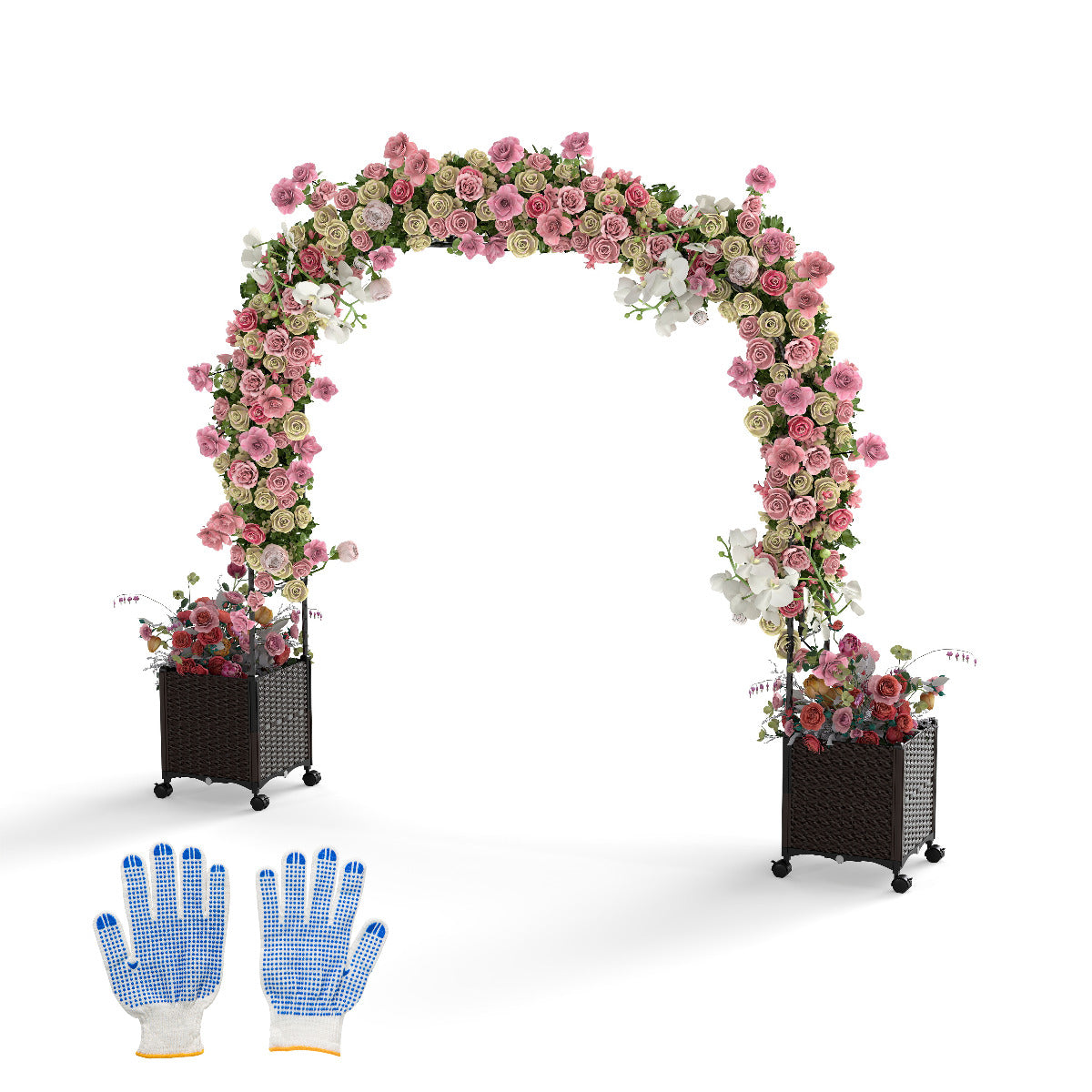 Arco de Jardim de 288 cm com 2 Caixas de Plantas Pérgola Exterior para Plantas Trepadeiras com Sistema de Autoirrigação e Orifícios de Drenagem