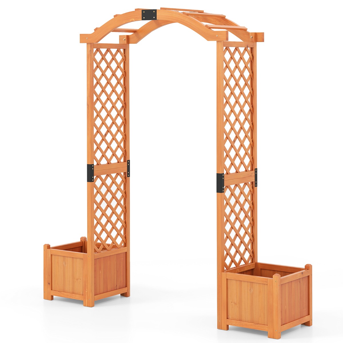Arco de Jardim de Madeira com Floreiras Treliça de Arco de 200 cm de Altura para Plantas Trepadeiras Flores Pérgola Exterior Amarelo