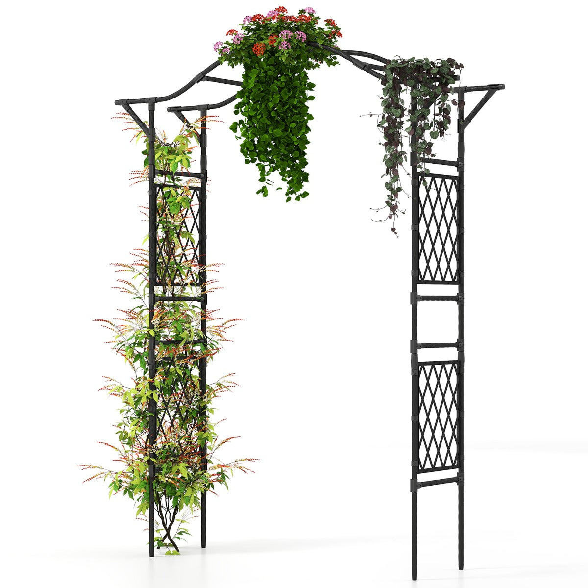 Arco de Jardim para Plantas Trepadeiras Porta de Arco Resistente com Estrutura Metálica Melhorada Suporte Alto 170 x 39 x 210 cm Preto