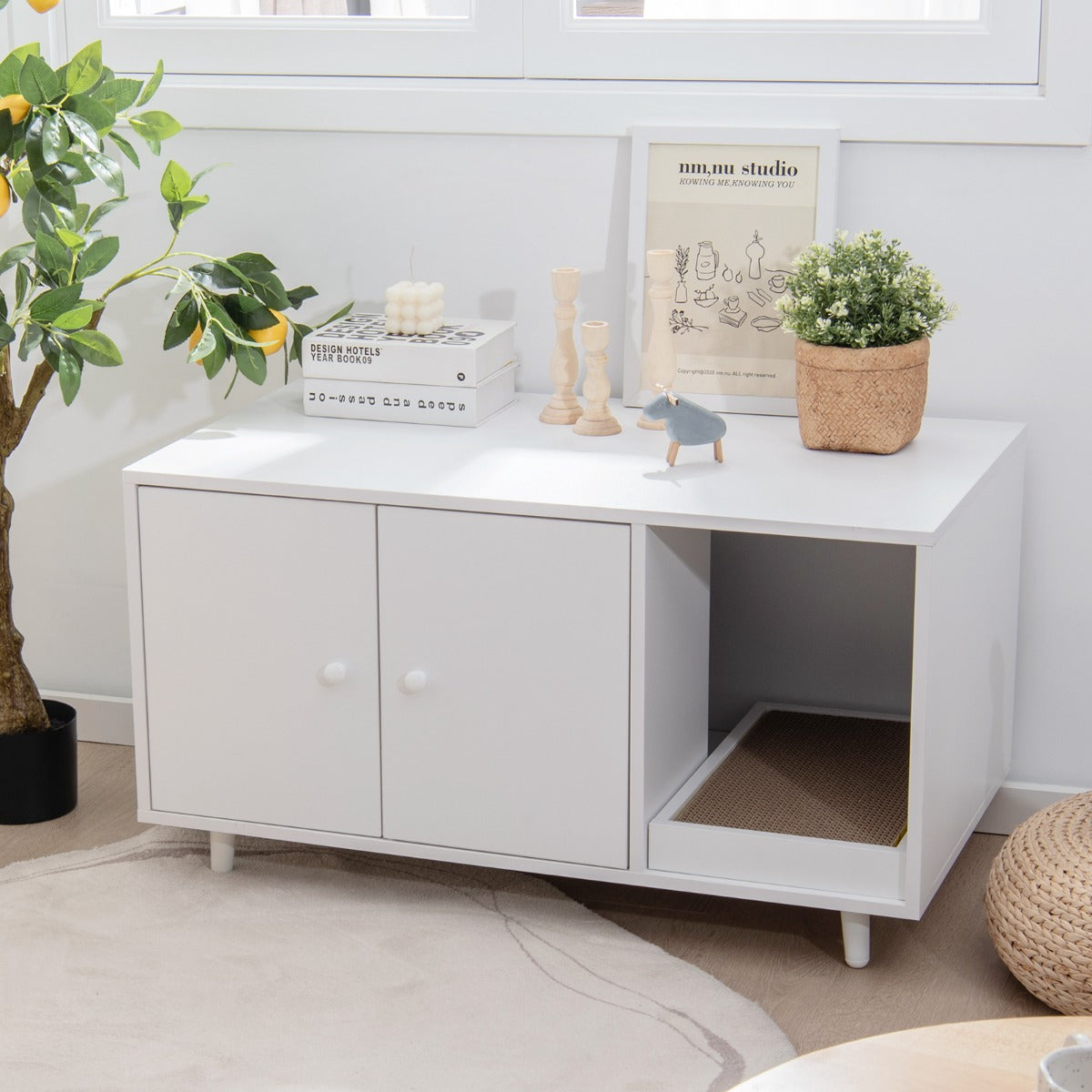 Recinto Arenero Escondido para Gatos – 90 x 50 x 50 cm – Branco – MDF