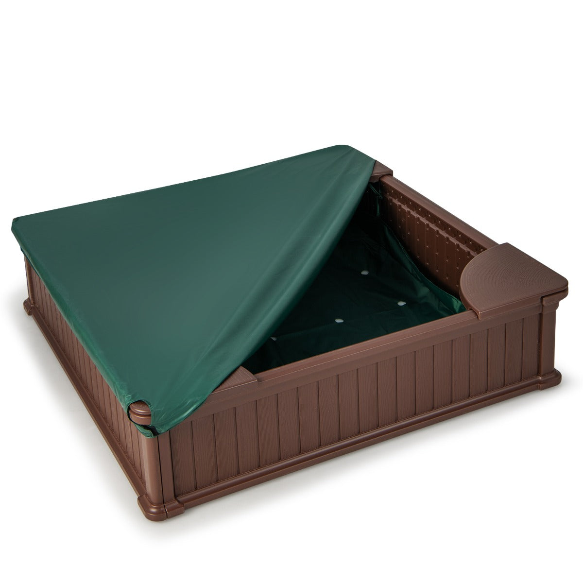 Arenero Infantil para Exterior com Caixa de HDPE e Cobertura de Oxford 4 Lugares Assentados Areia para Crianças ao Ar Livre no Pátio Castanho