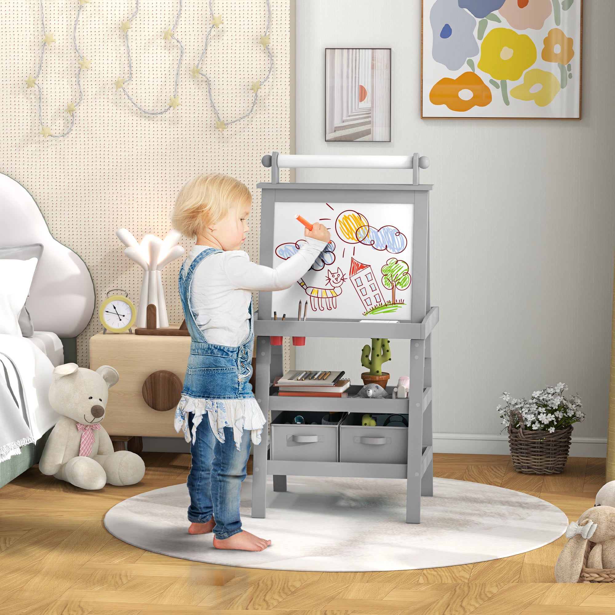 Cavalete de Pintura Infantil 3 em 1 Cinzento 59x48x118 cm