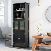 Armário Alto de Casa de Banho com 2 Portas Gaveta Prateleiras Ajustáveis Armário Independente para Sala Quarto Cozinha 60 x 30 x 163 cm Preto