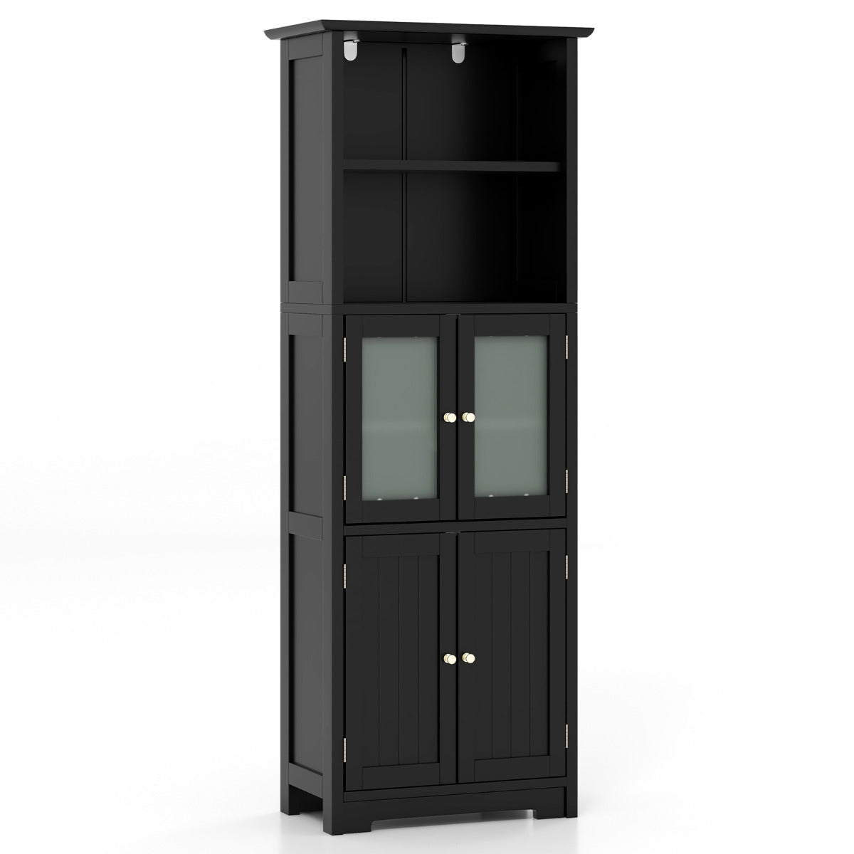 Armário Alto de Casa de Banho com 2 Portas Gaveta Prateleiras Ajustáveis Armário Independente para Sala Quarto Cozinha 60 x 30 x 163 cm Preto