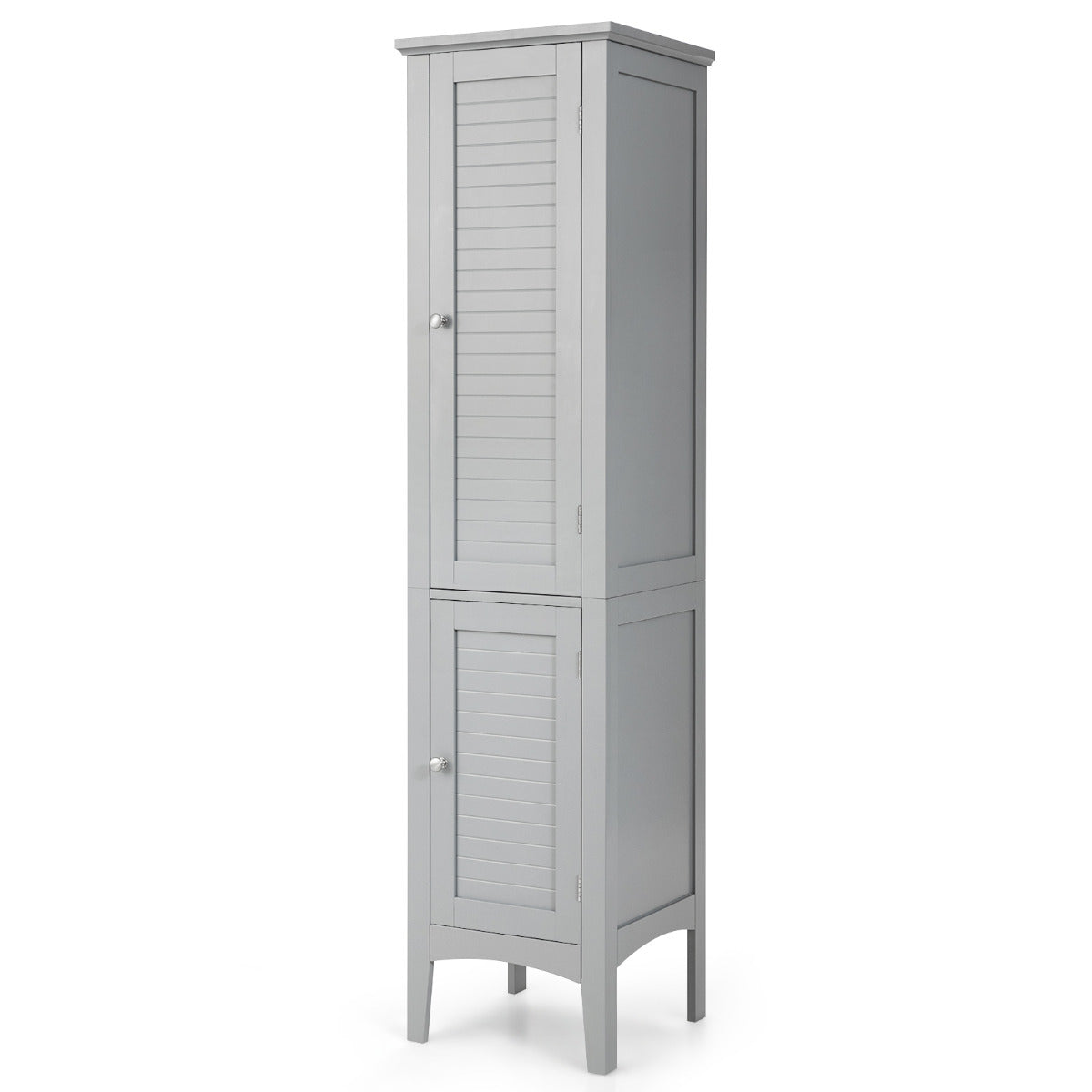 Armário Alto de Casa de Banho com 5 Níveis de Armazenamento Gabinete Independente Organizador Estreito para Cozinha 37 x 37 x 160 cm Cinzento