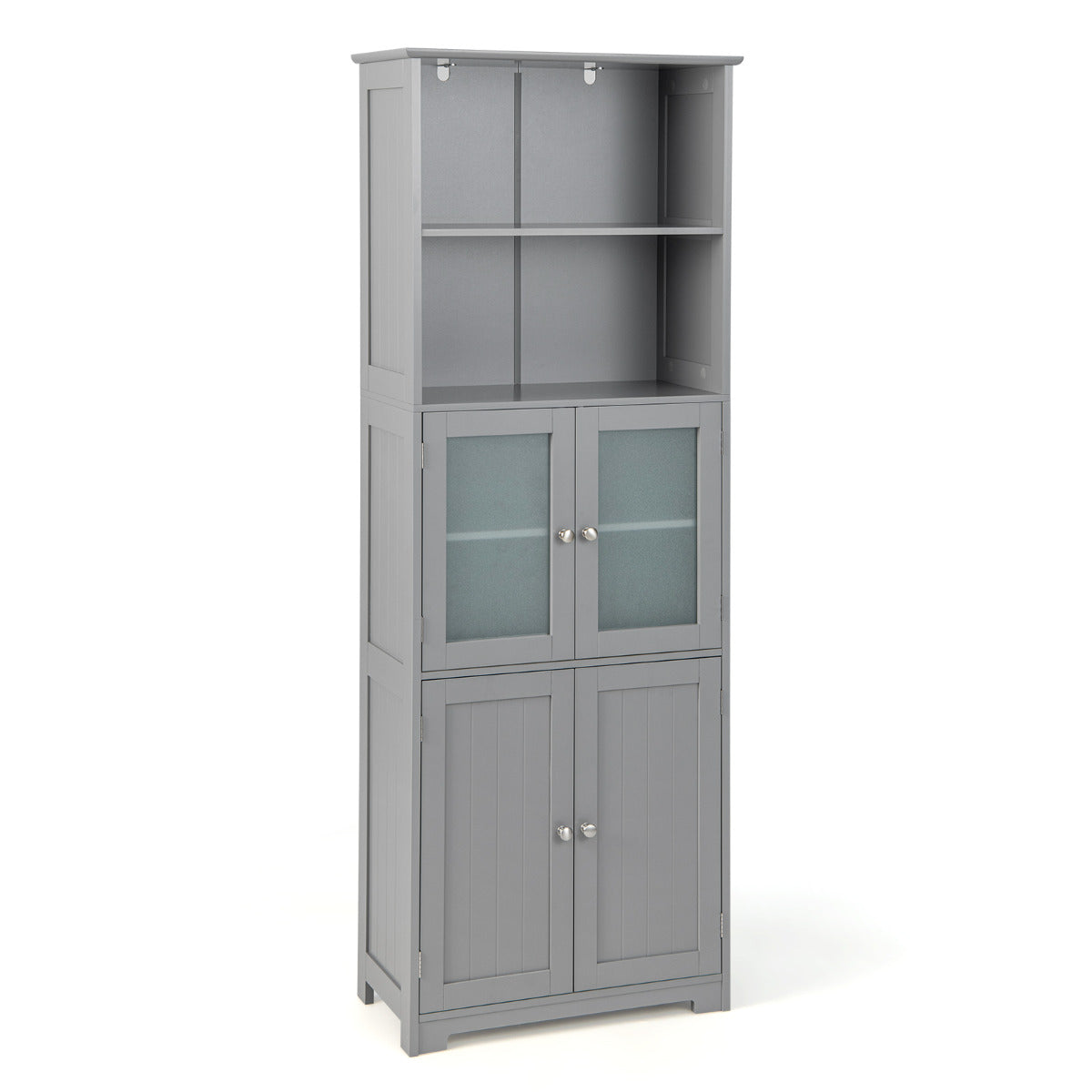 Armário Alto de Casa de Banho com 2 Portas Gaveta Prateleiras Ajustáveis Armário Independente para Sala Quarto Cozinha 60 x 30 x 163 cm Cinzento