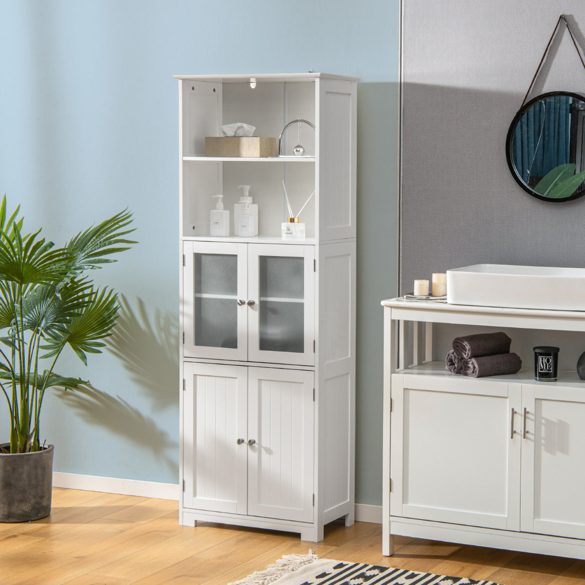Armário Alto de Casa de Banho com 2 Portas Gaveta Prateleiras Ajustáveis Armário Independente para Sala Quarto Cozinha 60 x 30 x 163 cm Branco