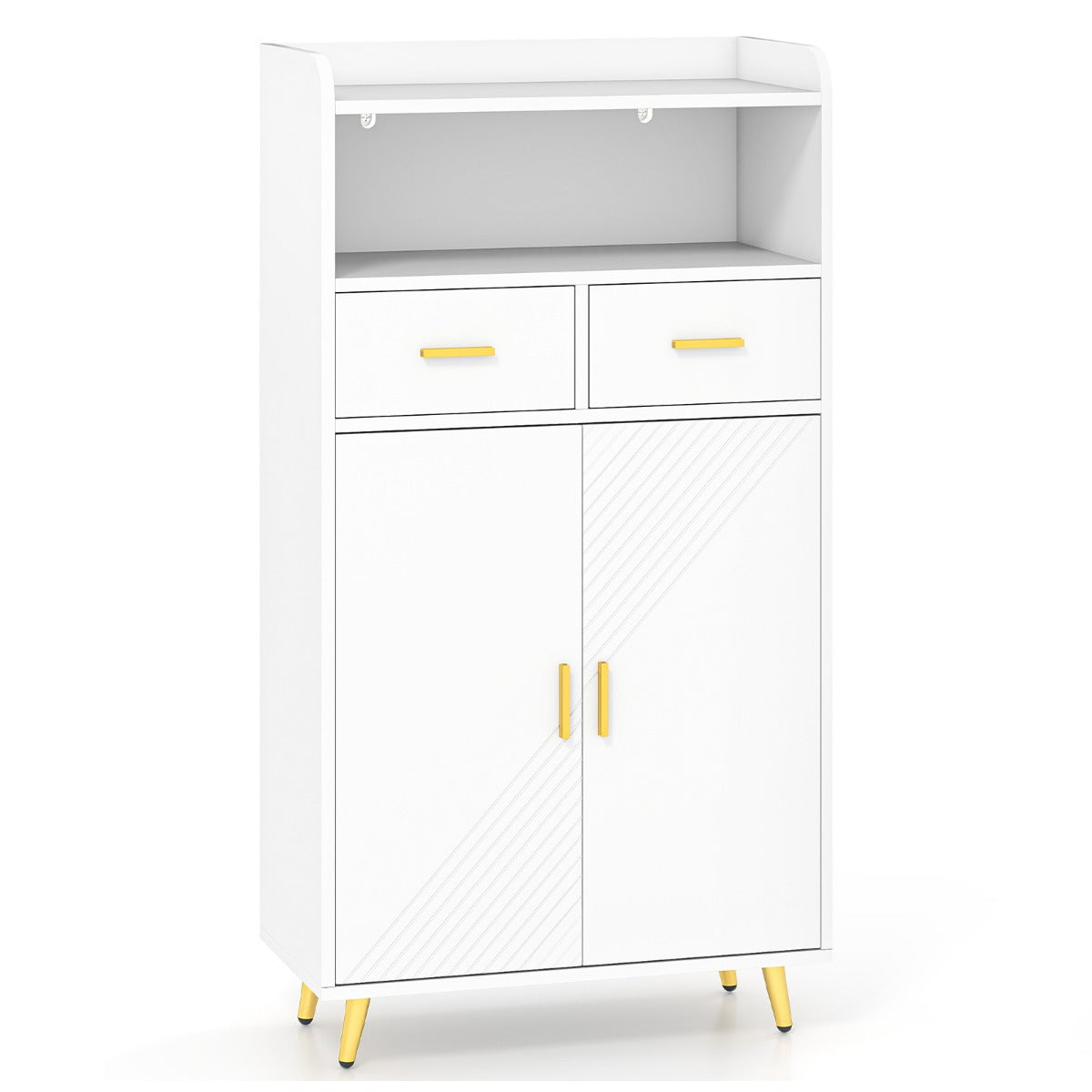 Aparador de Cozinha com Portas, 2 Gavetas e Prateleira Ajustável Moderna 60 x 30 x 113 cm - Branco