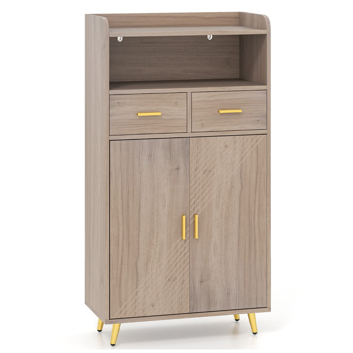 Aparador de Cozinha com Portas 2 Gavetas e Prateleira Ajustável Moderno 60 x 30 x 113 cm - Cinzento