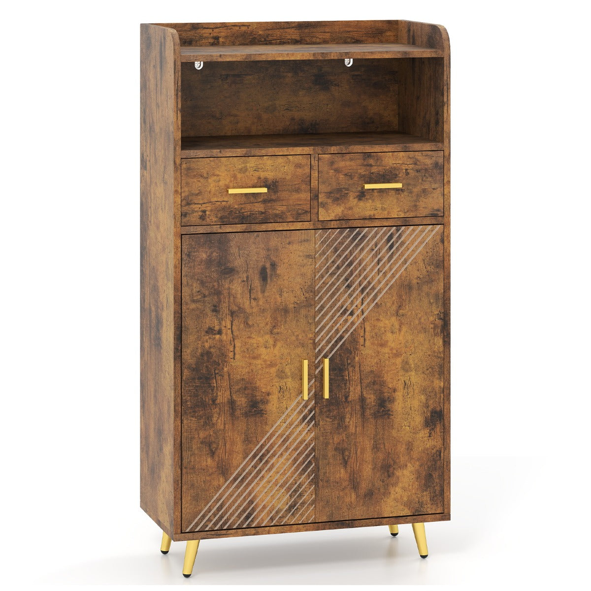 Armário de Cozinha com Portas 2 Gavetas e Prateleira Ajustável Aparador Moderno 60 x 30 x 113 cm - Castanho