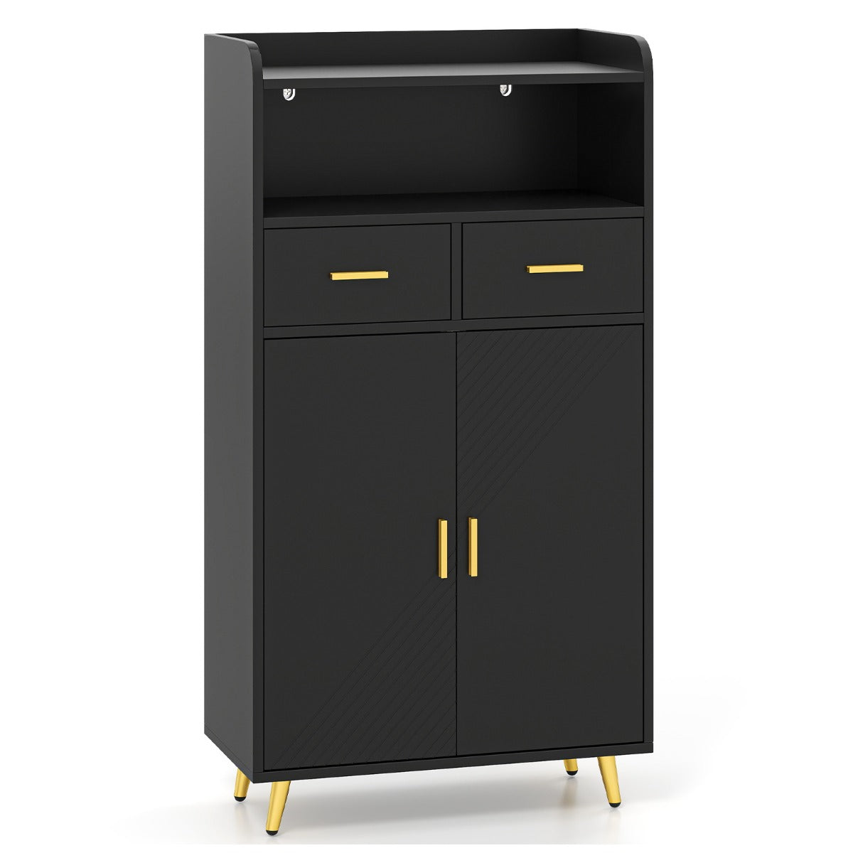 Aparador de Cozinha com Portas 2 Gavetas e Prateleira Ajustável Moderno 60 x 30 x 113 cm - Preto