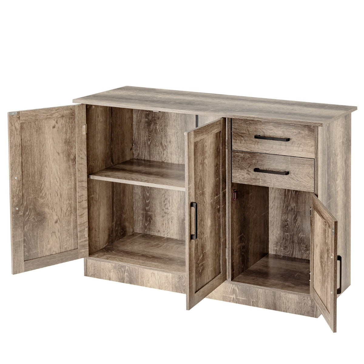 Aparador de Cozinha Armário Buffet com 2 Gavetas 3 Portas 1 Prateleira Ajustável Aparador para Sala de Jantar Sala de Estar Entrada 110 x 40 x 78 cm Cinzento