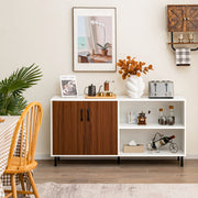 Armário Buffet Moderno com Portas e Compartimentos Abertos Pernas de Metal Armário Aparador para Cozinha Sala de Jantar 148 x 40 x 75 cm Nogueira