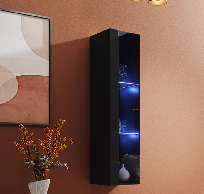 Armário Pendente Modelo Baza LD 30x120 em Preto com LED