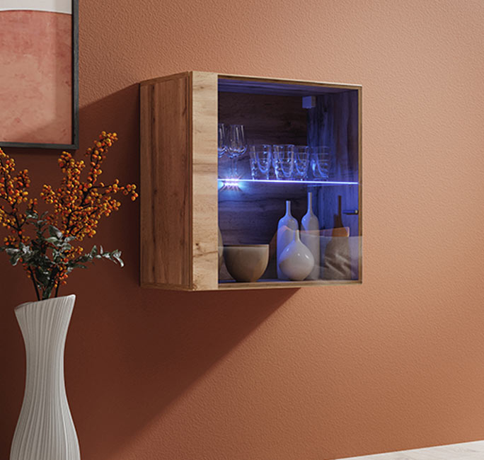 Armário pendurado modelo Baza LD 60x60 em carvalho com LED