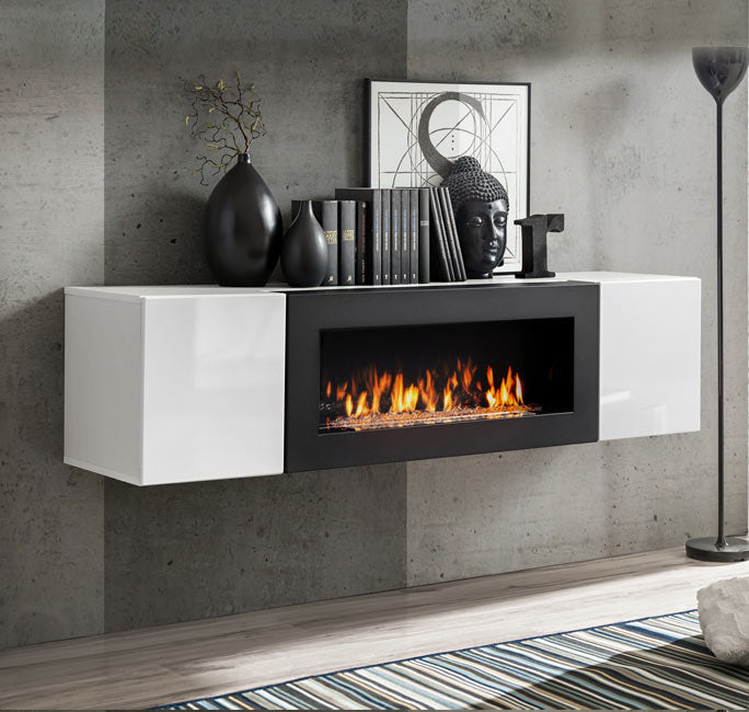 Armário Pendurado com Lareira Modelo Kaira Lumbre (160x40cm) em Branco