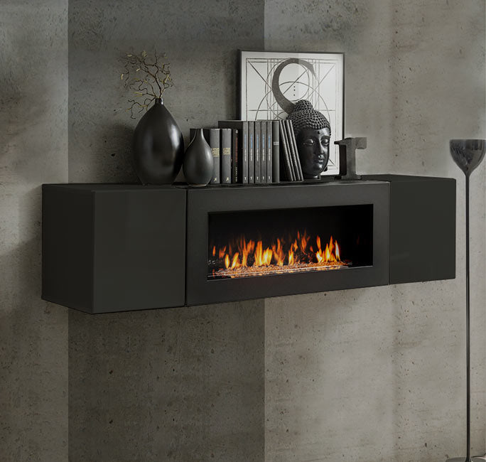 Armário Pendurado com Lareira Modelo Kaira Lumbre (160x40cm) em Preto