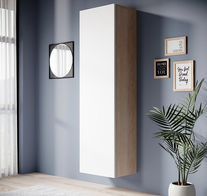 Armário Pendurado Modelo Estela (40x165cm) Sonoma e Branco Mate