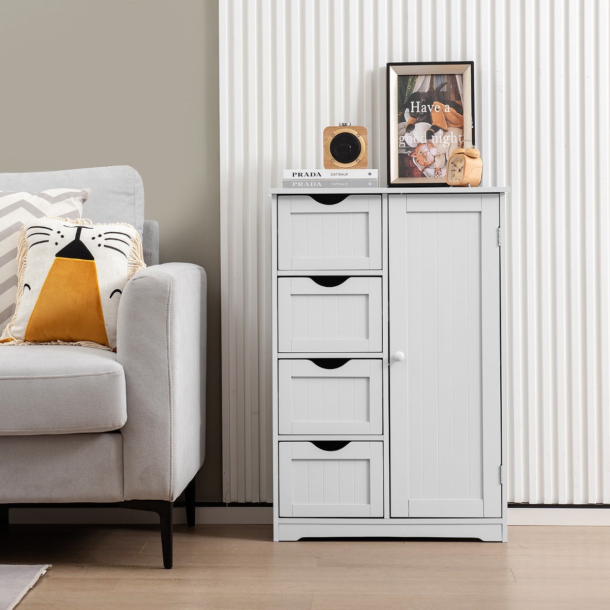 Armário com 4 Gavetas e Prateleira Ajustável Móvel de Arrumação Independente 56 x 30 x 82 cm - Branco