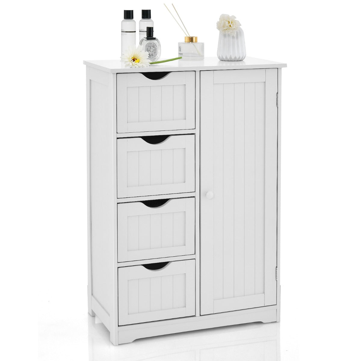 Armário com 4 Gavetas e Prateleira Ajustável Móvel de Arrumação Independente 56 x 30 x 82 cm - Branco