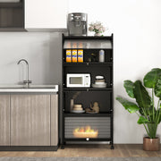 Armário de Cozinha com Rodas de 5 Níveis e Portas Abatíveis em PC 60 x 32 x 154 cm Preto