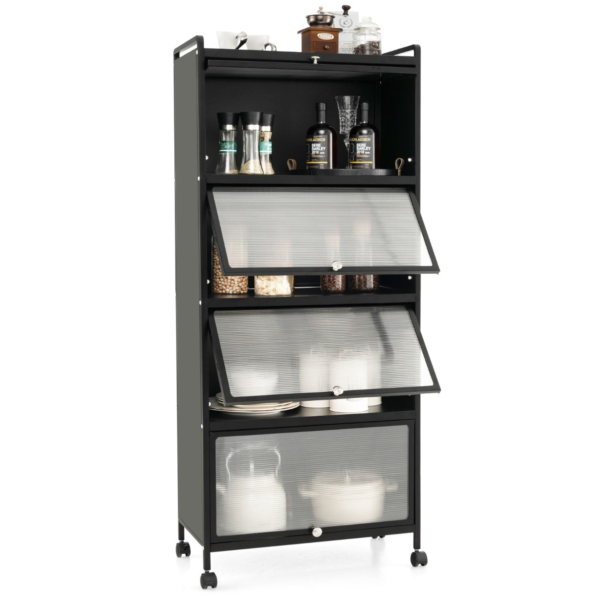 Armário de Cozinha com Rodas de 5 Níveis e Portas Abatíveis em PC 60 x 32 x 154 cm Preto
