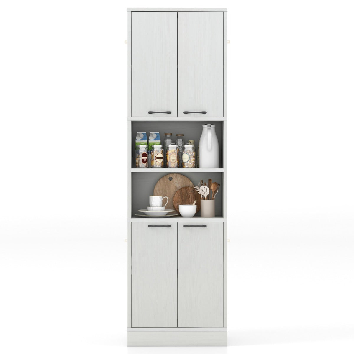 Armário de despensa para cozinha independente de 190 cm de altura com portas e prateleiras aparador para sala de jantar sala de estar banheiro carvalho branco