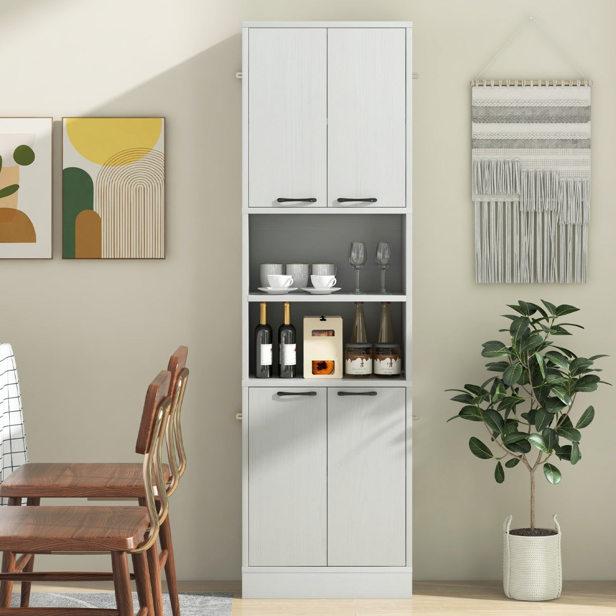 Armário de despensa para cozinha independente de 190 cm de altura com portas e prateleiras aparador para sala de jantar sala de estar banheiro carvalho branco