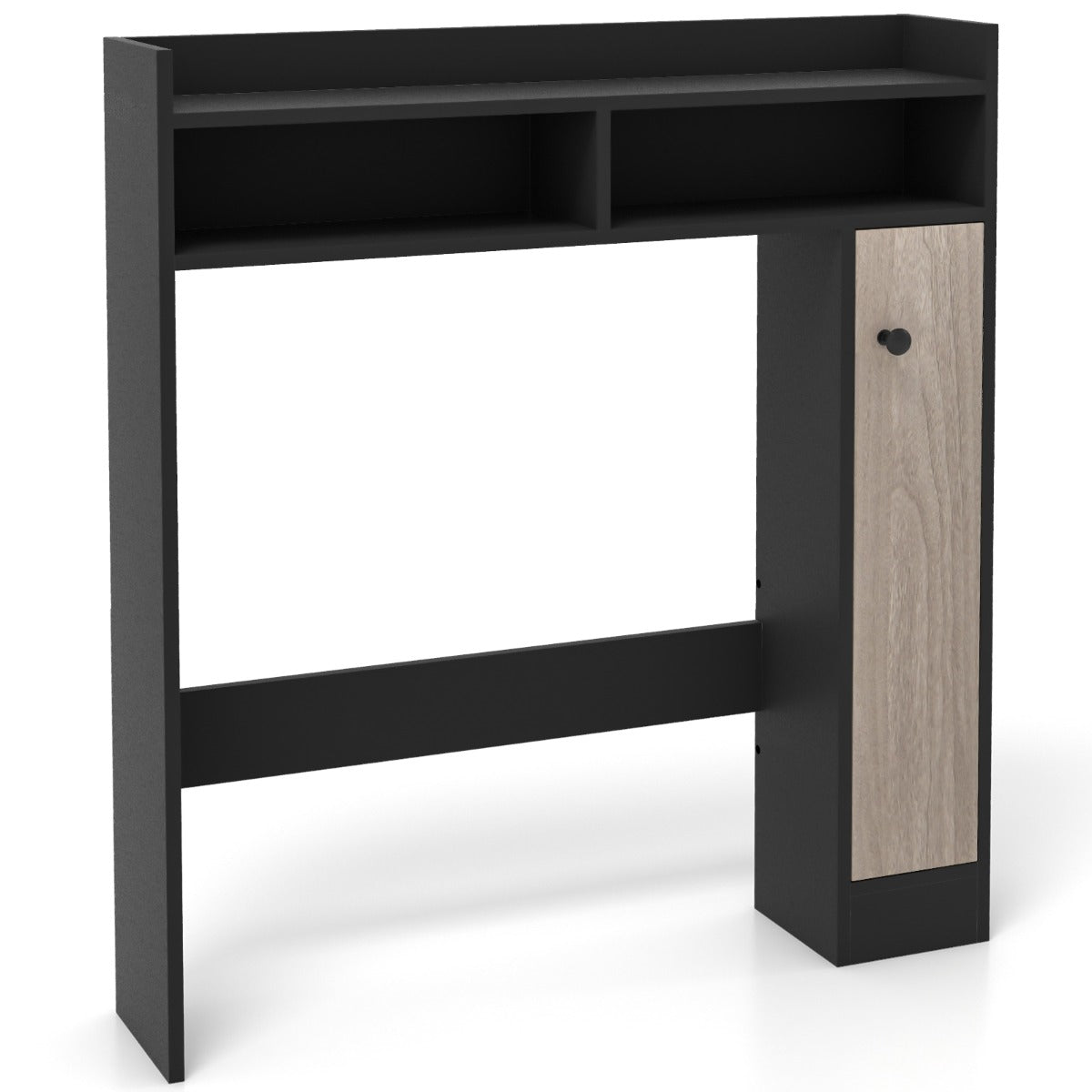 Armário de Armazenamento sobre Sanita Organizador de Casa de Banho Independente com Prateleiras Ajustáveis e Porta 88 cm x 18 cm x 100 cm Preto