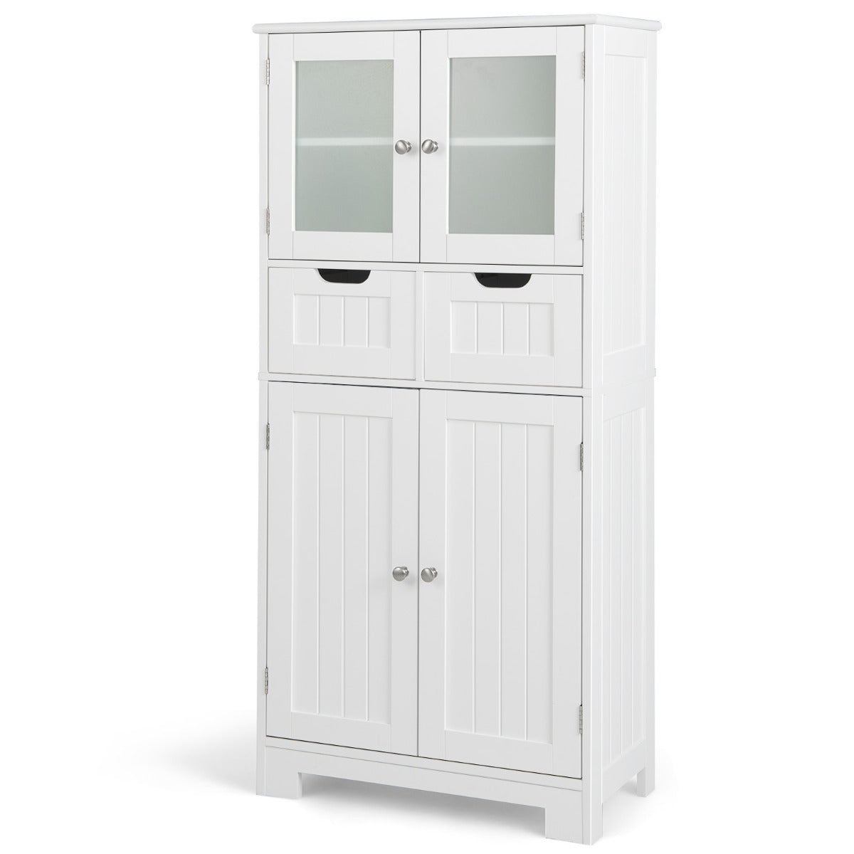 Armário de Armazenamento de Chão com 4 Portas Gabinete de Casa de Banho Independente 2 Gavetas Prateleiras para Cozinha Sala 60 x 30 x 128 cm Branco