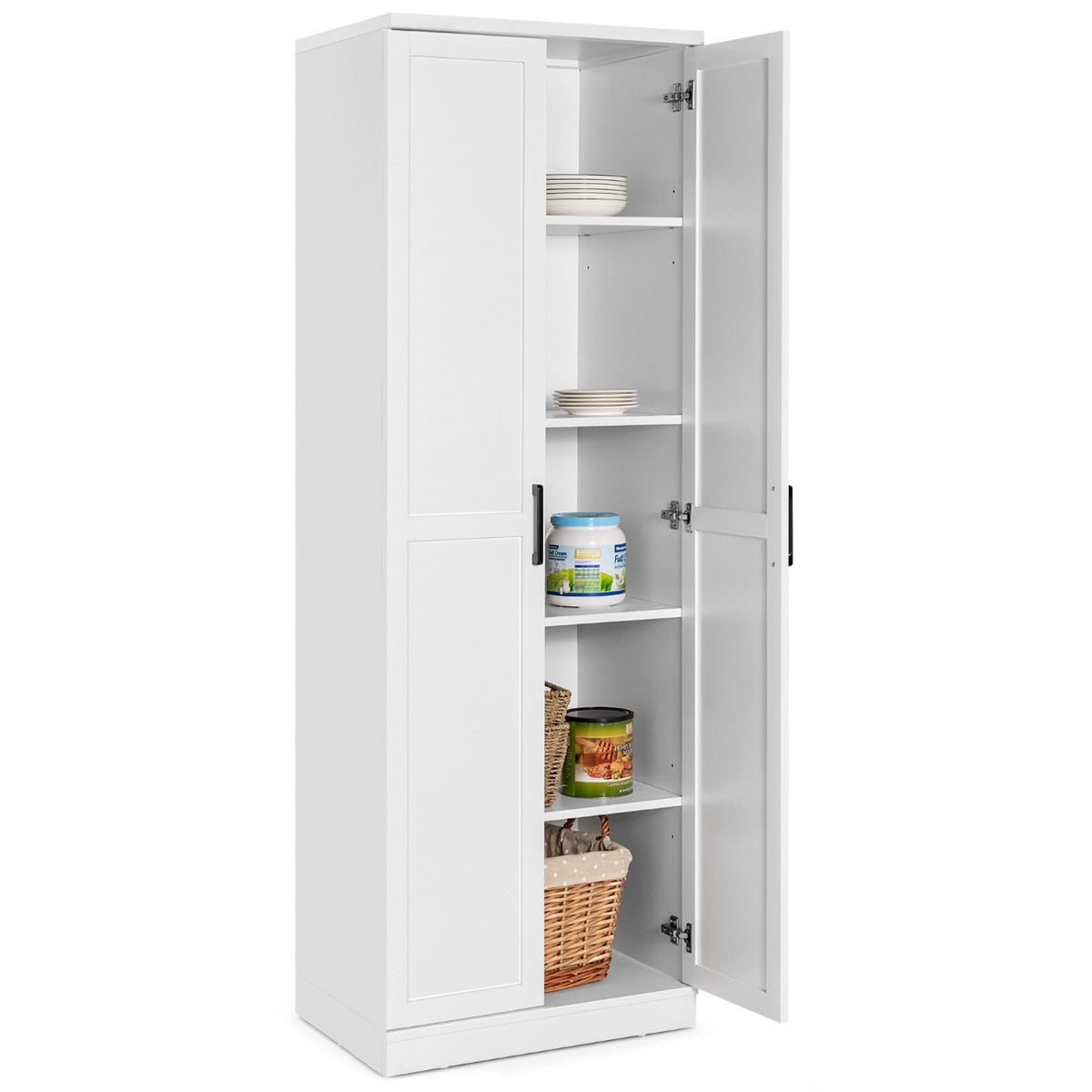 Armário de Arrumação Multifuncional com 2 Portas e 5 Prateleiras Ajustáveis 59 x 43,5 x 178 cm Branco