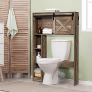 Armário de Armazenamento Sobre o Vaso Sanitário Organizador de Casa de Banho Independente com Porta Prateleiras 84 x 17 x 128 cm Castanho