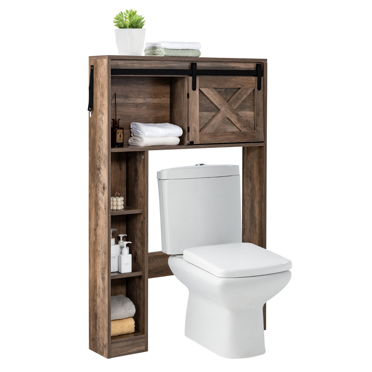 Armário de Armazenamento Sobre o Vaso Sanitário Organizador de Casa de Banho Independente com Porta Prateleiras 84 x 17 x 128 cm Castanho