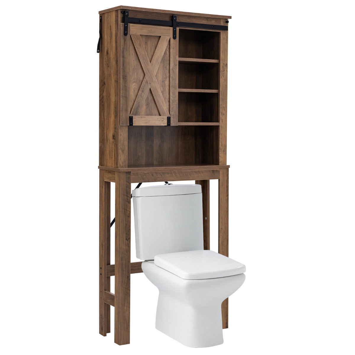 Armário de Armazenamento Sobre o Vaso Sanitário Estantería Independente com Porta Deslizante Prateleiras Ajustáveis de Casa de Banho 67 x 25 x 172 cm Castanho