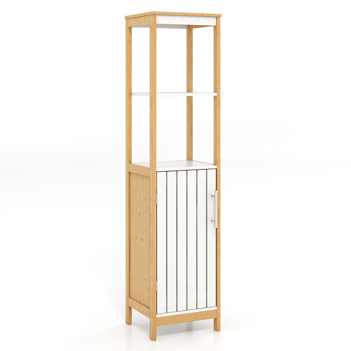 Armário de Casa de Banho em Bambu com Porta e Prateleira Ajustável Armário Estreito de Arrumação para Casa de Banho Sala 30 x 30 x 129 cm Natural