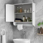 Armário de Parede para Casa de Banho com 2 Portas Barra de Toalha Prateleira Ajustável Organizador de Armazenamento de Cozinha 60 x 21 x 61 cm Branco