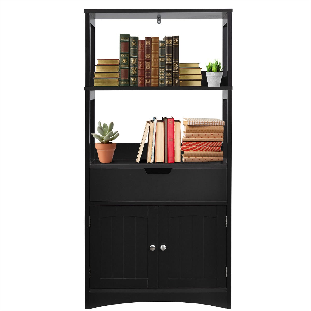 Armário de Casa de Banho com 3 Prateleiras, 1 Gaveta, 1 Armário de Arrumação para Toalhas Champô Gel Organizador para Cozinha 60 x 32,5 x 122 cm Preto
