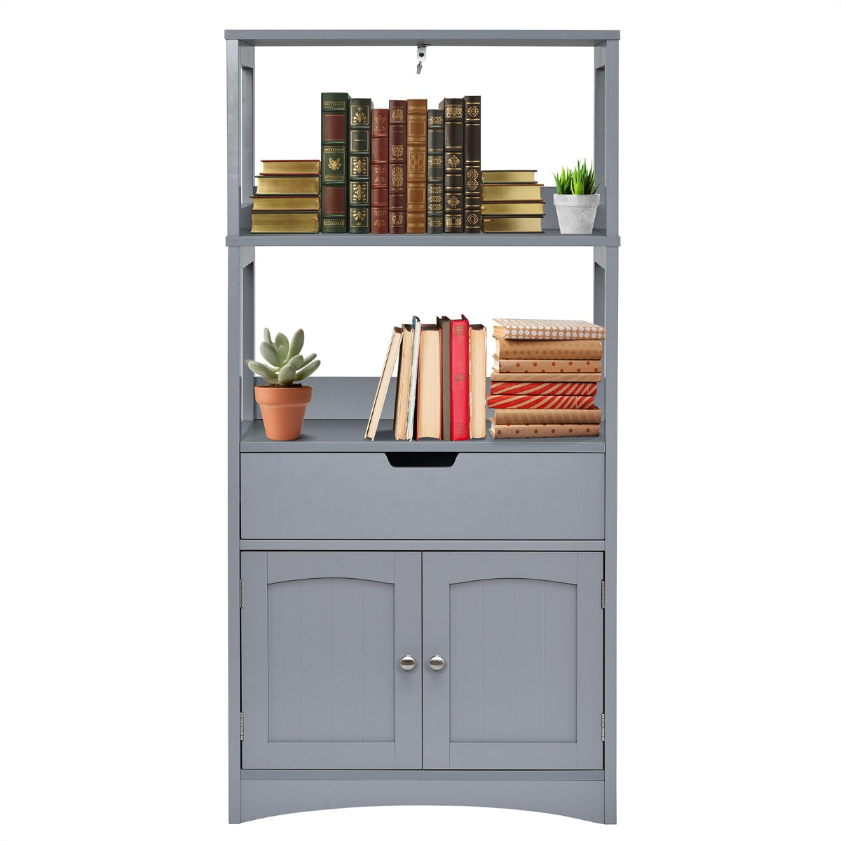 Armário de Casa de Banho com 3 Prateleiras 1 Gaveta 1 Armário de Arrumação Toalhas Champô Gel Organizador para Cozinha 60 x 32,5 x 122 cm Cinzento