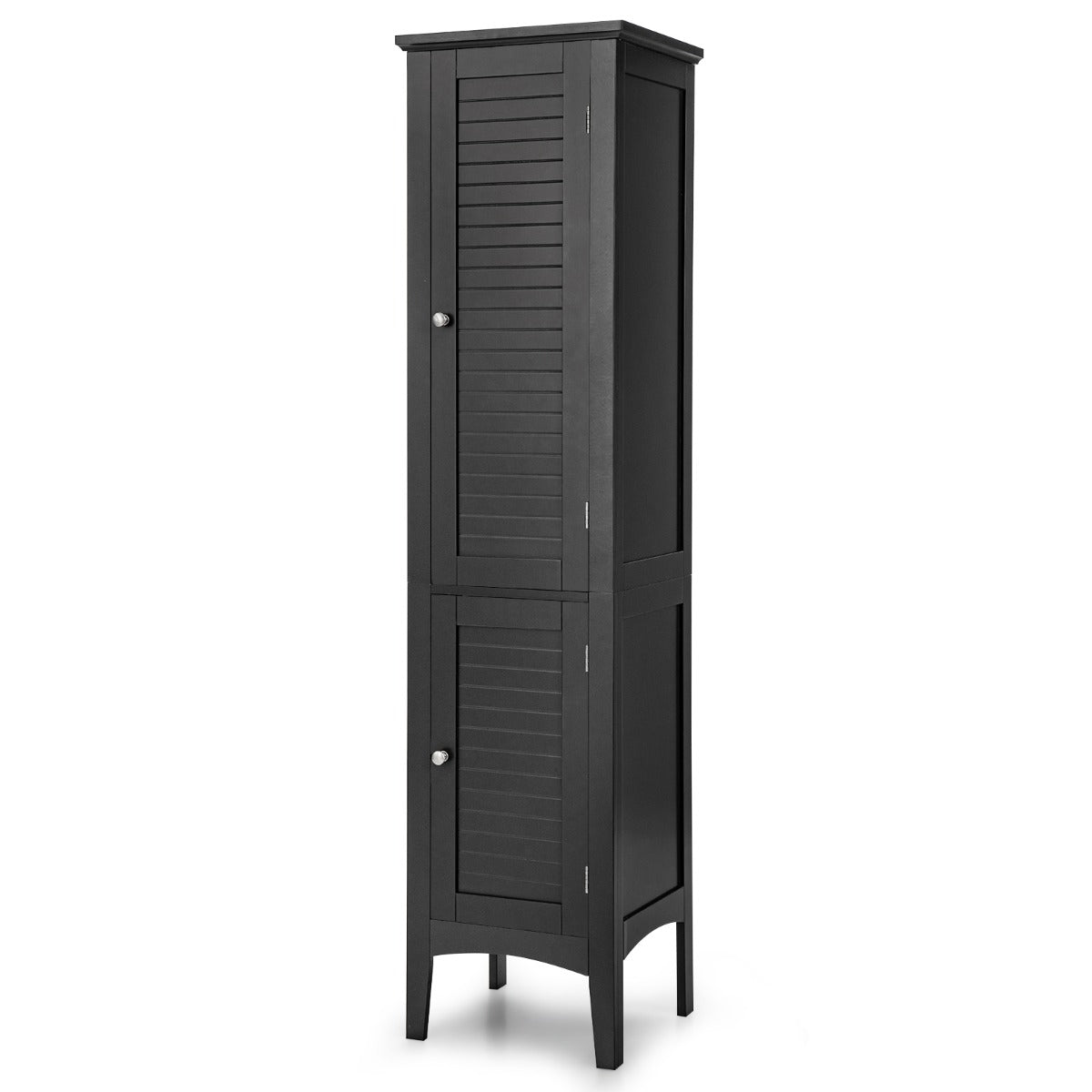 Armário Alto de Casa de Banho com 5 Níveis de Armazenamento Gabinete Independente Organizador Estreito para Cozinha 37 x 37 x 160 cm Preto