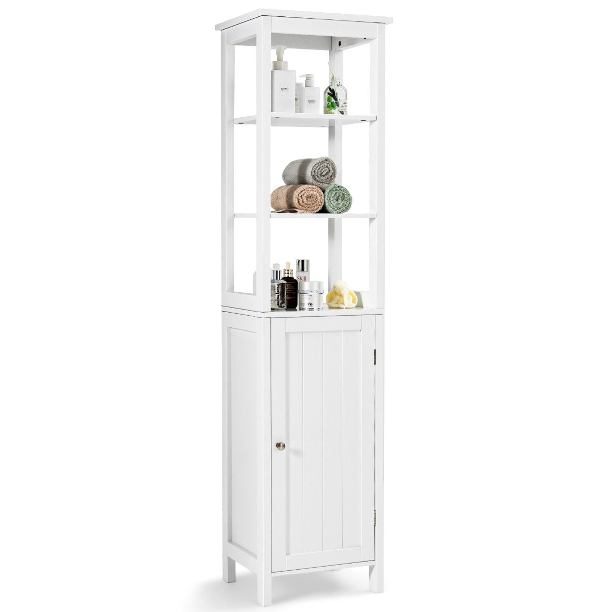 Armário de Casa de Banho Independente com Estante de 3 Níveis Organizador Slim 40 x 32 x 161,5cm Branco
