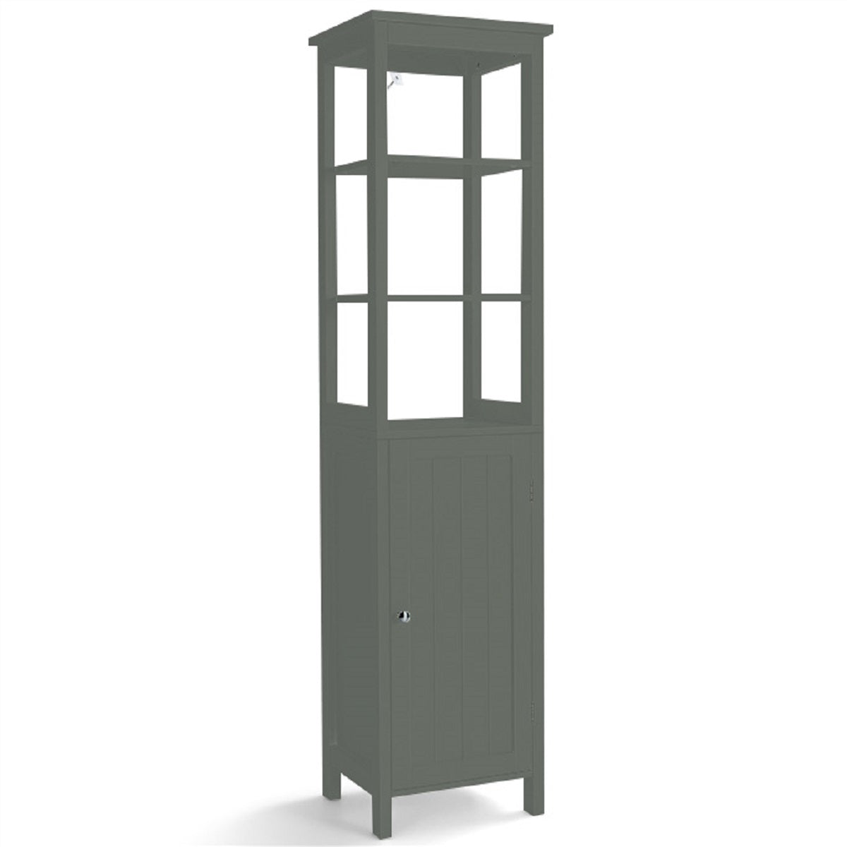 Armário de Casa de Banho Independente com Estante de 3 Níveis e 1 Porta Móvel Organizador Estreito para Sala Cozinha 40 x 32 x 161,5 cm Cinzento