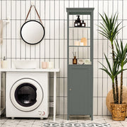 Armário de Casa de Banho Independente com Estante de 3 Níveis e 1 Porta Móvel Organizador Estreito para Sala Cozinha 40 x 32 x 161,5 cm Cinzento